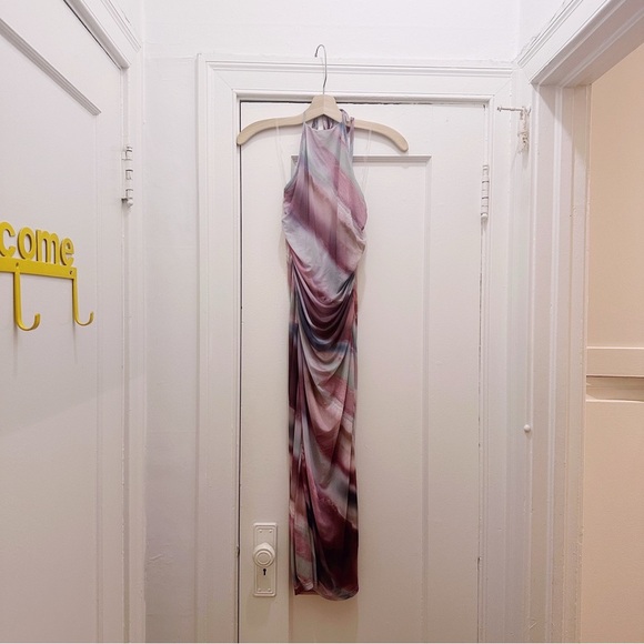 Caution To The Wind Maxi Dress Abstract Print Sleeveless Halter Summer Mesh - Picture 4 of 4